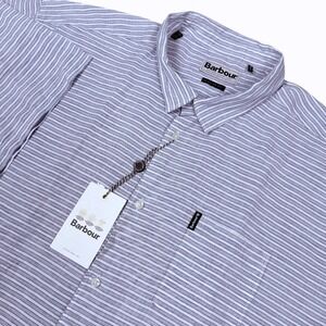 New Barbour Linen Mix Shirt‎ Men XXL Blue White Striped Short Sleeve Regular Fit